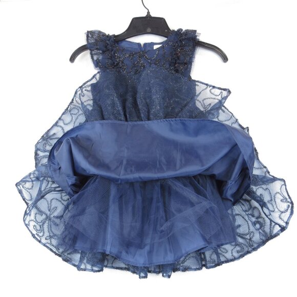 Kensie Girl Soutache Organza Blue Dress Girl's Size 5 Tinsel Ribbon Accent - Picture 3 of 9